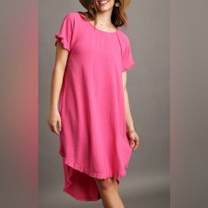 Umgee USA Short Sleeve, High-Low Frayed Hem Casual Dress, EUC, Sz. S